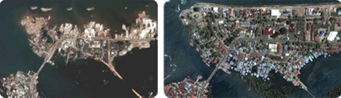 before and after picture of areas hit by the tsunami